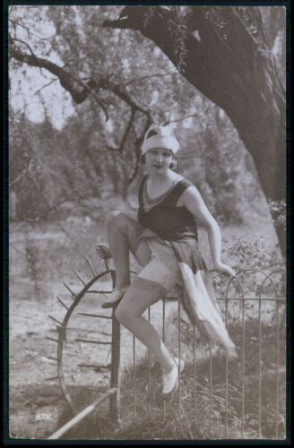 French Risque Woman Near Nude Heavy Metal Upskirt Girl Old 1920s Photo