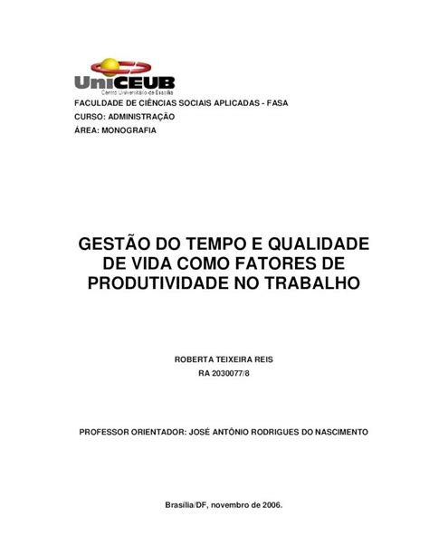 Pdf Gest O Do Tempo E Qualidade De Vida Como Repositorio Uniceub Br