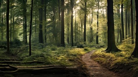 Premium Photo Panoramic View Of Sunbeams Through The Trees In The Forest