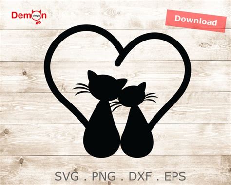 Liebe Herz Katzen Svg Eps Png Dxf Vektor Schneiden Datei F R Etsy