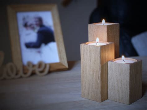 Wooden Candle Holders Set Of 3 Oak Wood Candle Holders Oak Etsy UK