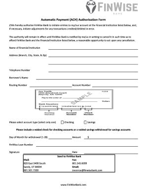 Fillable Online Automatic Payment ACH Authorization Form Fax Email