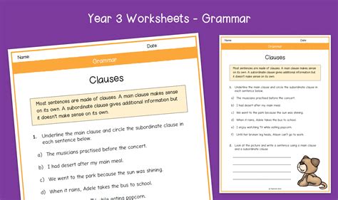 Year Main And Subordinate Clauses Worksheets Ks Grammar