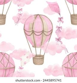 Watercolor Baby Seamless Pattern Hot Air Stock Illustration 2445895741