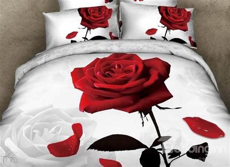 Two Red Roses Print 4 Piece 3d Duvet Cover Sets Artofit