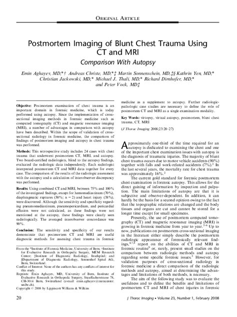 Pdf Postmortem Imaging Of Blunt Chest Trauma Using Ct And Mri