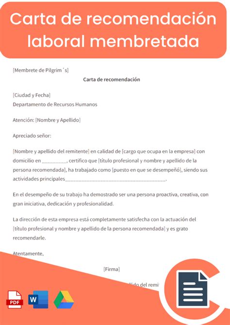 Carta de recomendación Membretada » Rellena Online, Word, Pdf