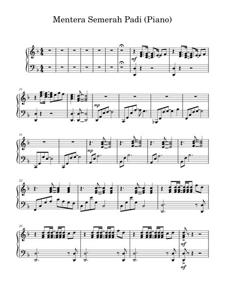 Mentera Semerah Padi Piano Sheet Music For Piano Solo