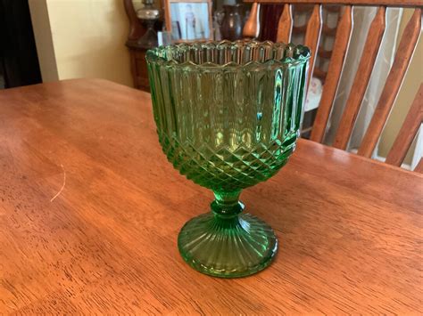 Anchor Hocking Emerald Green Ribbed And Diamond Glass Chalice Etsy