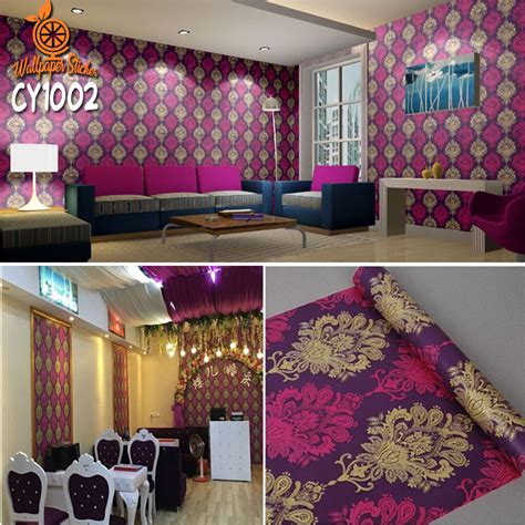 Jual Wallpaper Sticker Dinding Motif Batik Pink Dasar Ungu Ukuran