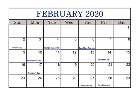 February 2020 Calendar Us Holidays Events List Free Printable Calendar