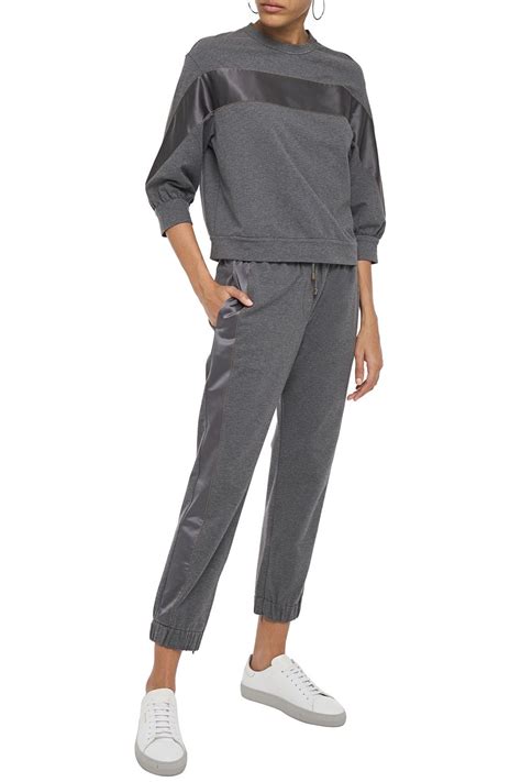 Brunello Cucinelli Cropped Bead Embellished Stretch Cotton Jersey Track