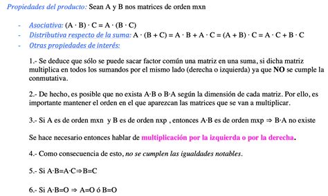 Las Mates De Sandra Propiedades Del Producto De Matrices