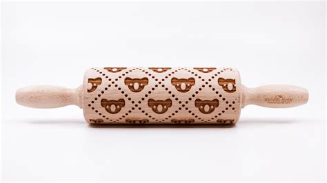 No R Koala Bear Pattern Rolling Pin Engraved Rolling Rolling Pin