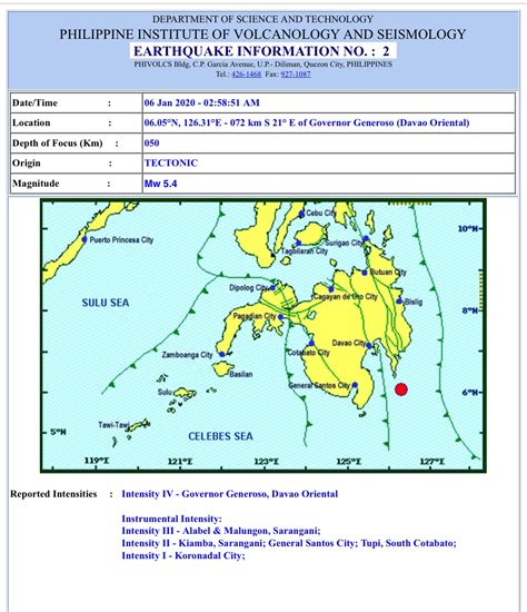 Magnitude 5 4 Earthquake Hits Davao Oriental Early Morning Jan 6