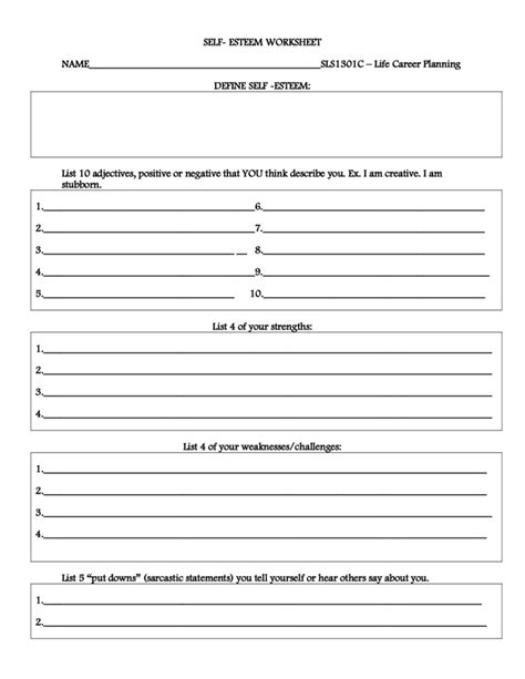 Self Esteem Recovery Worksheets Alphabetworksheetsfree