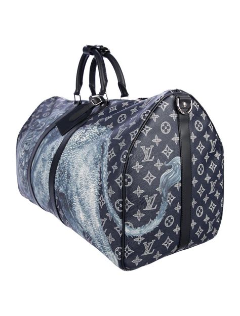 Louis Vuitton New Blue Mono Mens Womens Top Handle Travel Duffle Bag In Box At 1stdibs