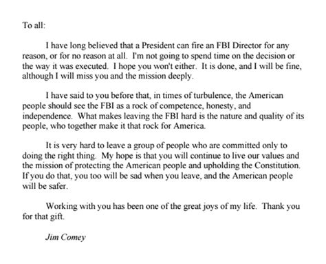 La Carta De Despedida Del Director Del Fbi James Comey A Sus Compañeros