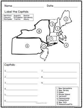 Northeast States And Capitals Differentiated Geography Activities And