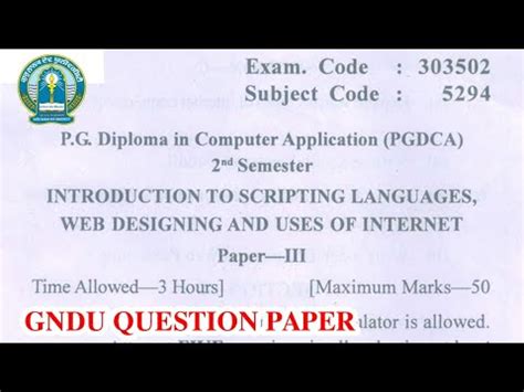 Gndu PGDCA 2nd Semester Introduction To Scripting Languages Web