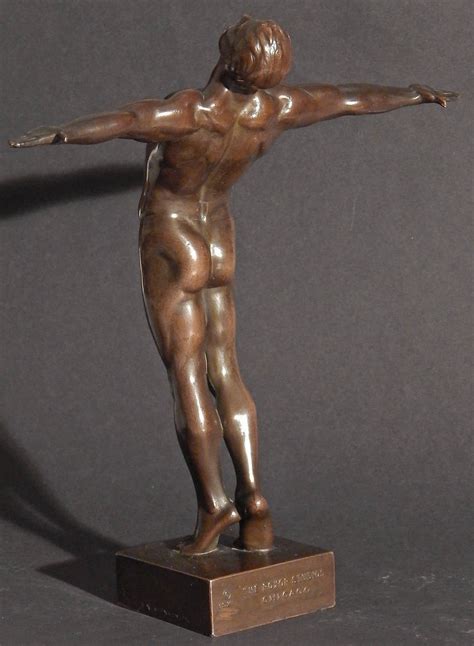 Dedication To Service Very Rare Art Deco Sculpture With Male Nude By