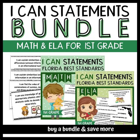 Florida Best Standards 1st Grade Math And Ela I Can Statements Bundle