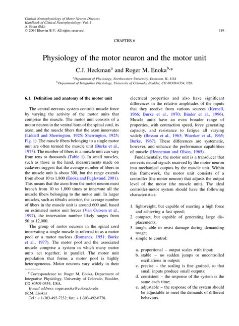 (PDF) Physiology of the motor neuron and the motor unit