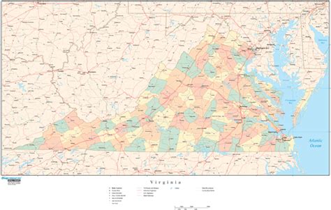 Virginia Wall Map With Counties By Map Resources Mapsales