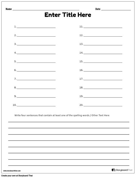 Spelling Sentences Template