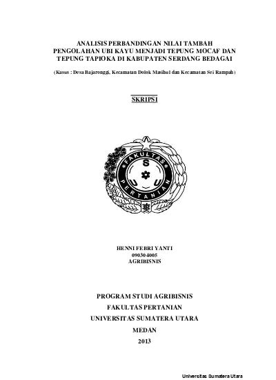 Analisis Perbandingan Nilai Tambah Pengolahan Ubi Kayu Menjadi Tepung