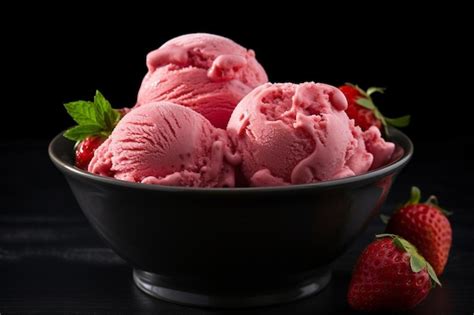 Premium Ai Image A Bowl Of Ice Cream With A Black Background And A Strawberry Ice Cream In It