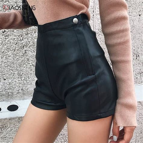 Black Pu Leather High Waist Shorts High Waisted