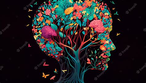 Premium Photo Human Brain Tree With Flowers And Butterflies Self Care