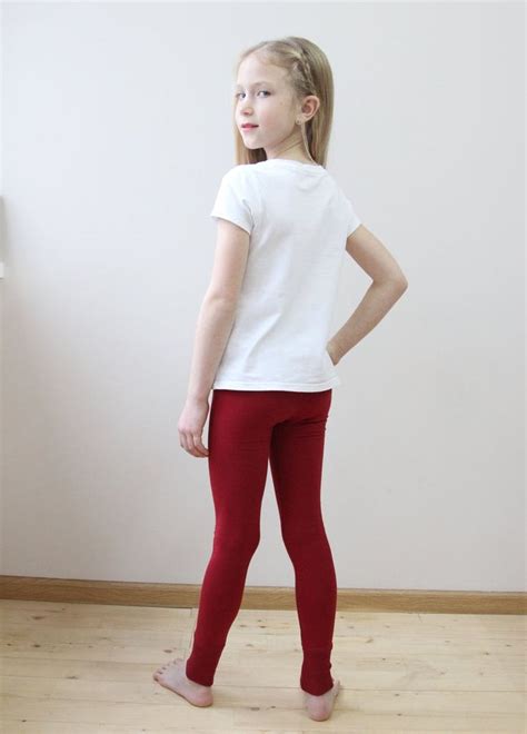 Burgundy Leggings Cotton Leggings Kids Little Girl Leggings High Waist