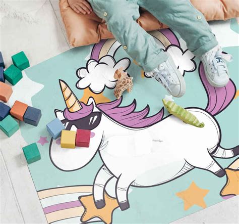 Alfombra Vin Lica Infantil Unicornio Con Gafas Tenvinilo