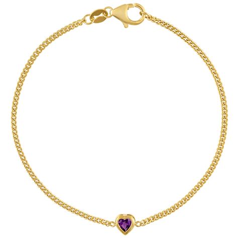 14K Yellow Gold Over Sterling Silver Amethyst Curb Chain Bracelet