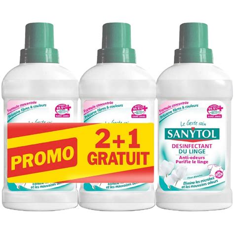 SANYTOL Désinfectant du linge fleurs blanches anti odeurs 3x500ml pas