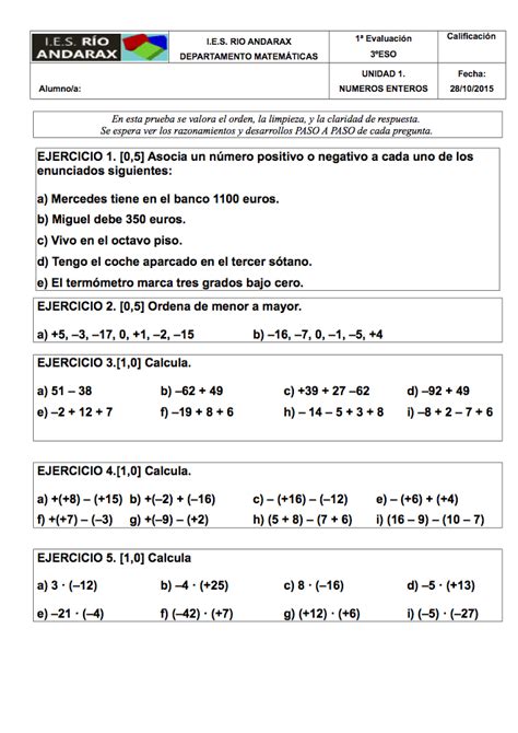 EJERCICIOS DE NUMEROS ENTEROS RESUELTOS Matemáticas en un Clic