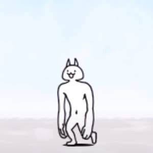 A Drawing Of A Cat Standing In Front Of A Blue Sky With Clouds Behind It