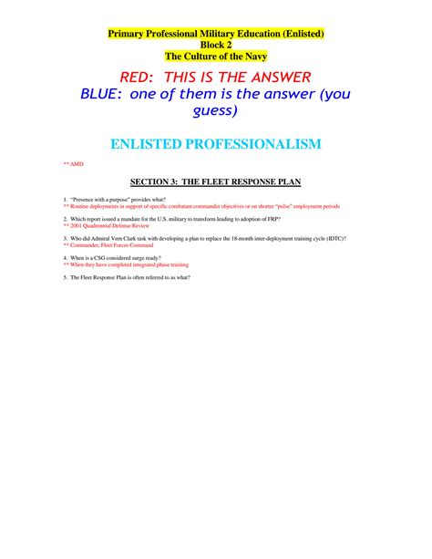 Primary Professional Military Education Answers 3