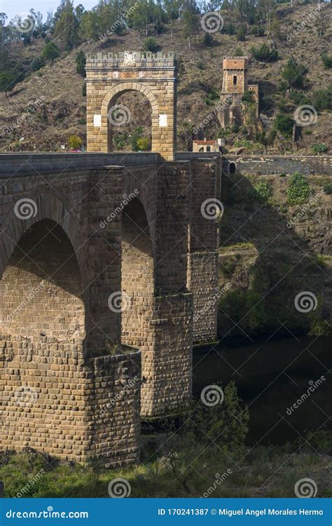 Ancient Bridge Of Alcantara In Caceres Spain Stock Image Image Of