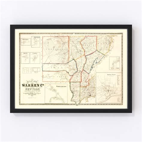 Vintage Map Of Warren County New York 1858 By Teds Vintage Art