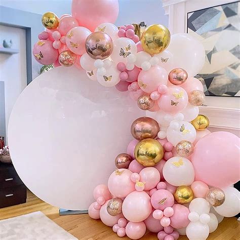 Pink Balloon Arch Kit Pcs White And Gold Latex Birthday Etsy