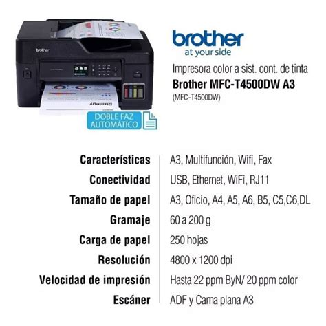 Impresora Brother Multifunción MFC T4500DW A3 de Sistema Continuo