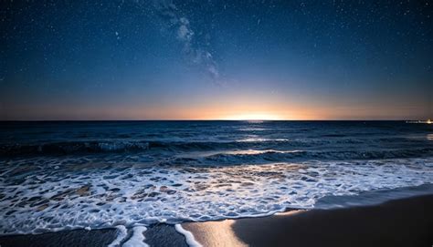 Premium AI Image | Night ocean landscape full moon and stars shine