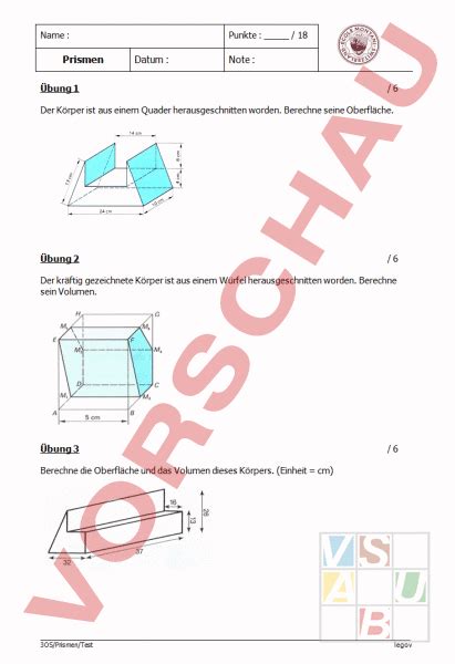 Arbeitsblatt Prismen Geometrie K Rper Figuren