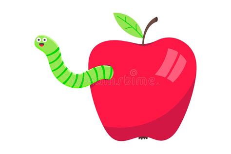 Worm with Apple Cartoon Character Icon Sigh. Worm with Face Expression ...