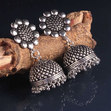 Bollywood Oxidized Silver Plated Handmade Big Jhumka Jhumki Etsy