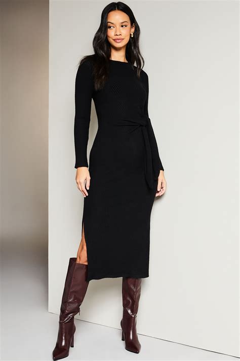 Buy Lipsy Black Crew Neck Cosy Long Sleeve Tie Side Jersey Midi Jumper Dress From Next Ireland