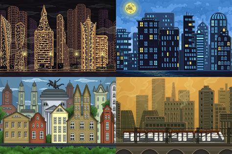 Pixel Art Game City Backgrounds - CraftPix.net | City background, Pixel ...